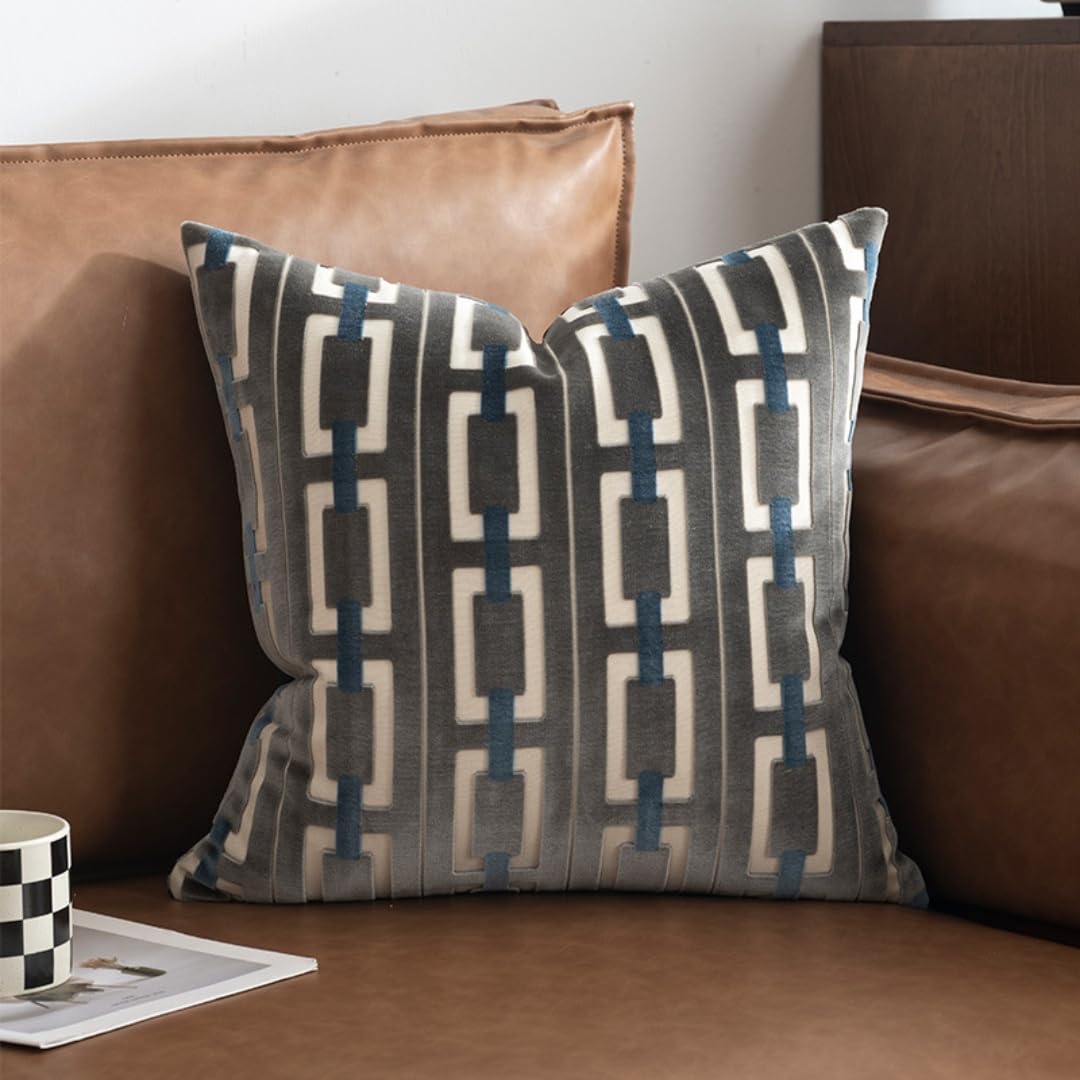 AgeMinglife Living Room Decor Couch Throw Pillow Covers with Square 18 * 18 Set of 2 for Cozy Home Bed and Textured Velvet (Light Gray)