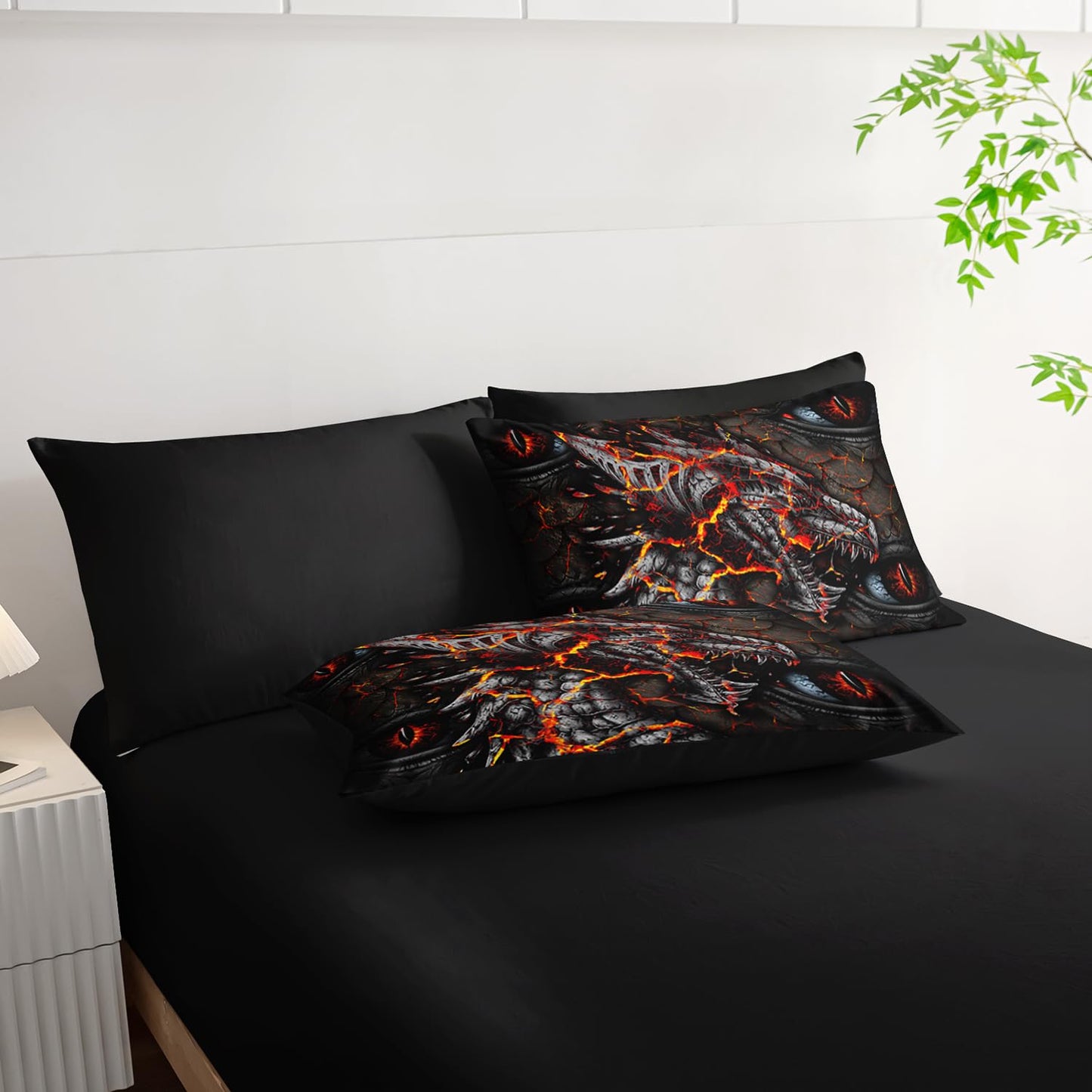 AILONEN Burning Ash Dragon Comforter Set,7-Piece Eye of The Dragon Bed in a Bag for Teen Boys Twin Size,Boho Style Comforter & Fitted Sheet with Flat Sheet & 2 Pillowcases,2 Pillow Cases