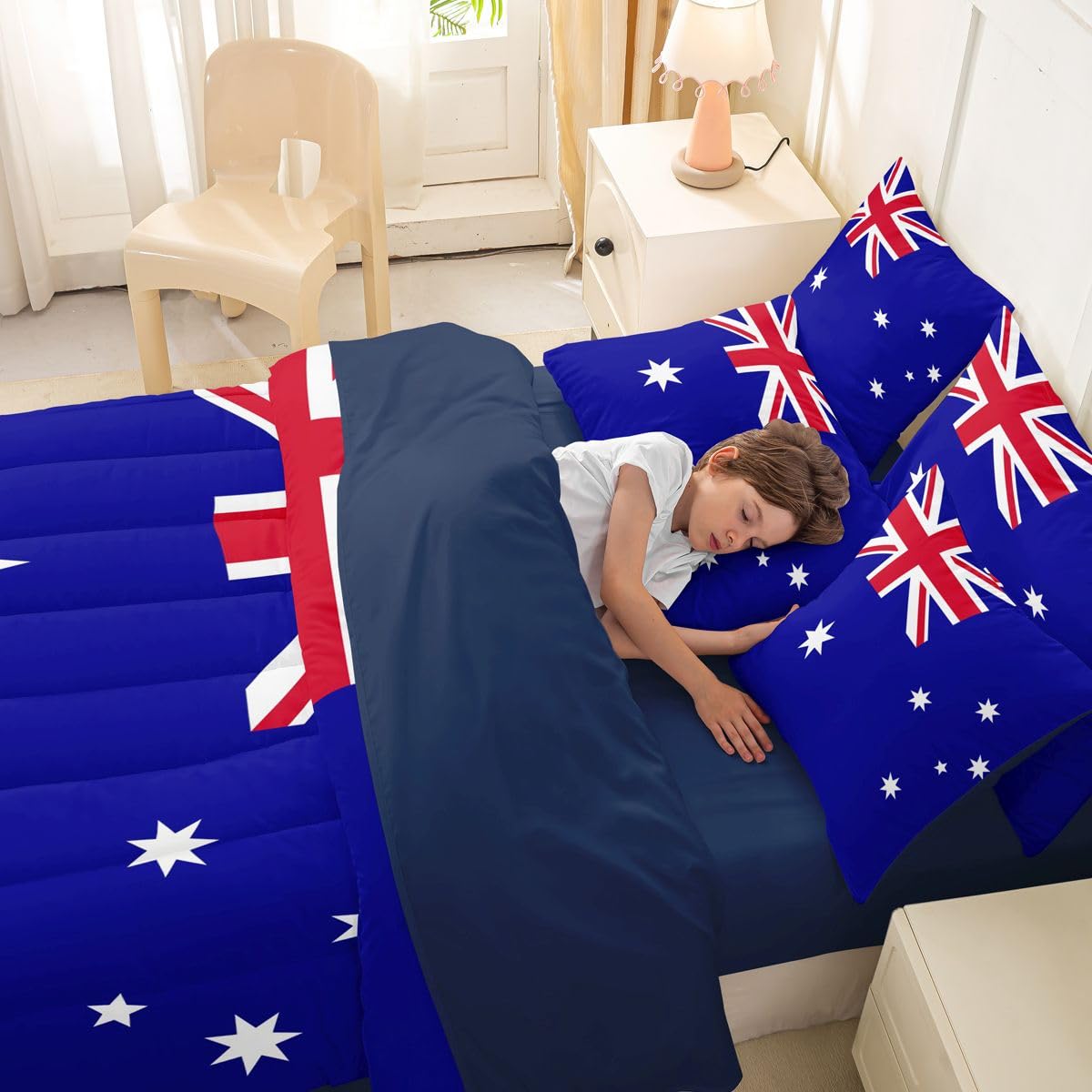 Feelyou Australia Comforter Set King SizeAustralian Flag 7 Pcs Bedding for Kids and AdultsInternational Flag Boys Girls Bed in a Bag Bed Sheet Sets with Fitted Sheet Pillowcases for Bedroom Bed Decor