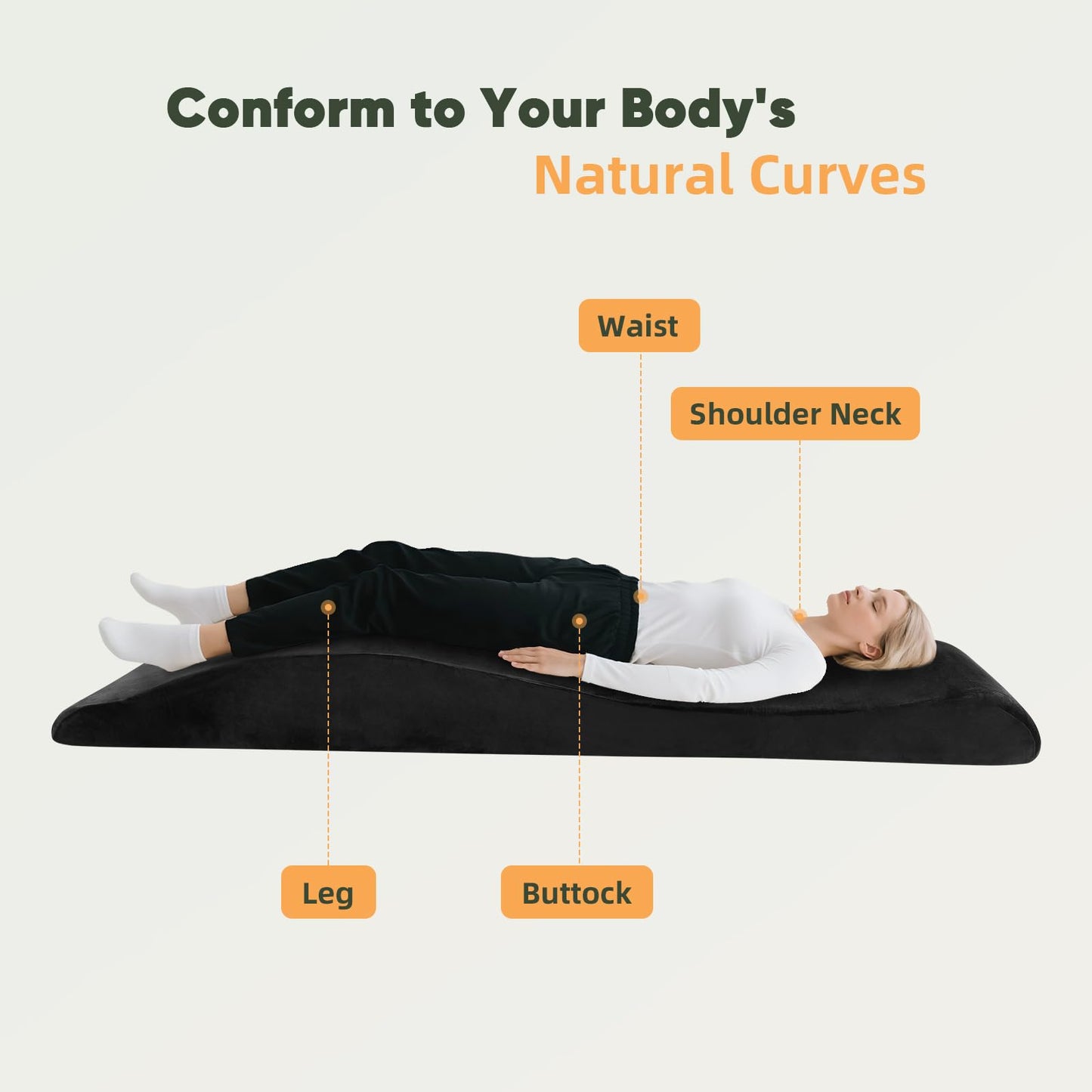 Massage Table Foam Topper – Curved Lash Bed Topper Memory Foam for Esthetician Bed & Spa Bed – Portable & Washable Cover, 70.8in×23.6in, Black