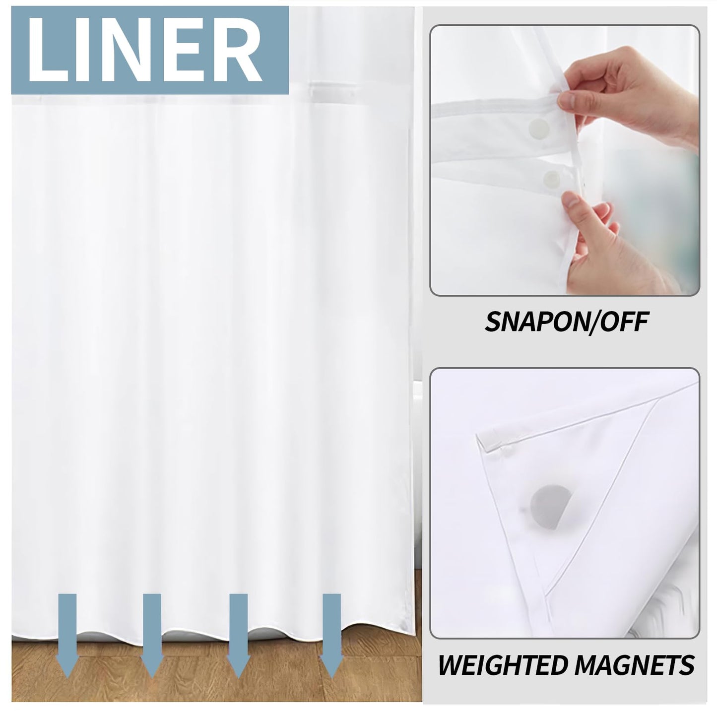 Mowxune No Hook Nature Shower Curtain with Snap in Fabric Liner Set,Bule Flowers and Butterfly Shower Curtains for Bathroom Clearance,Double Layers Waterproof,71x74 in