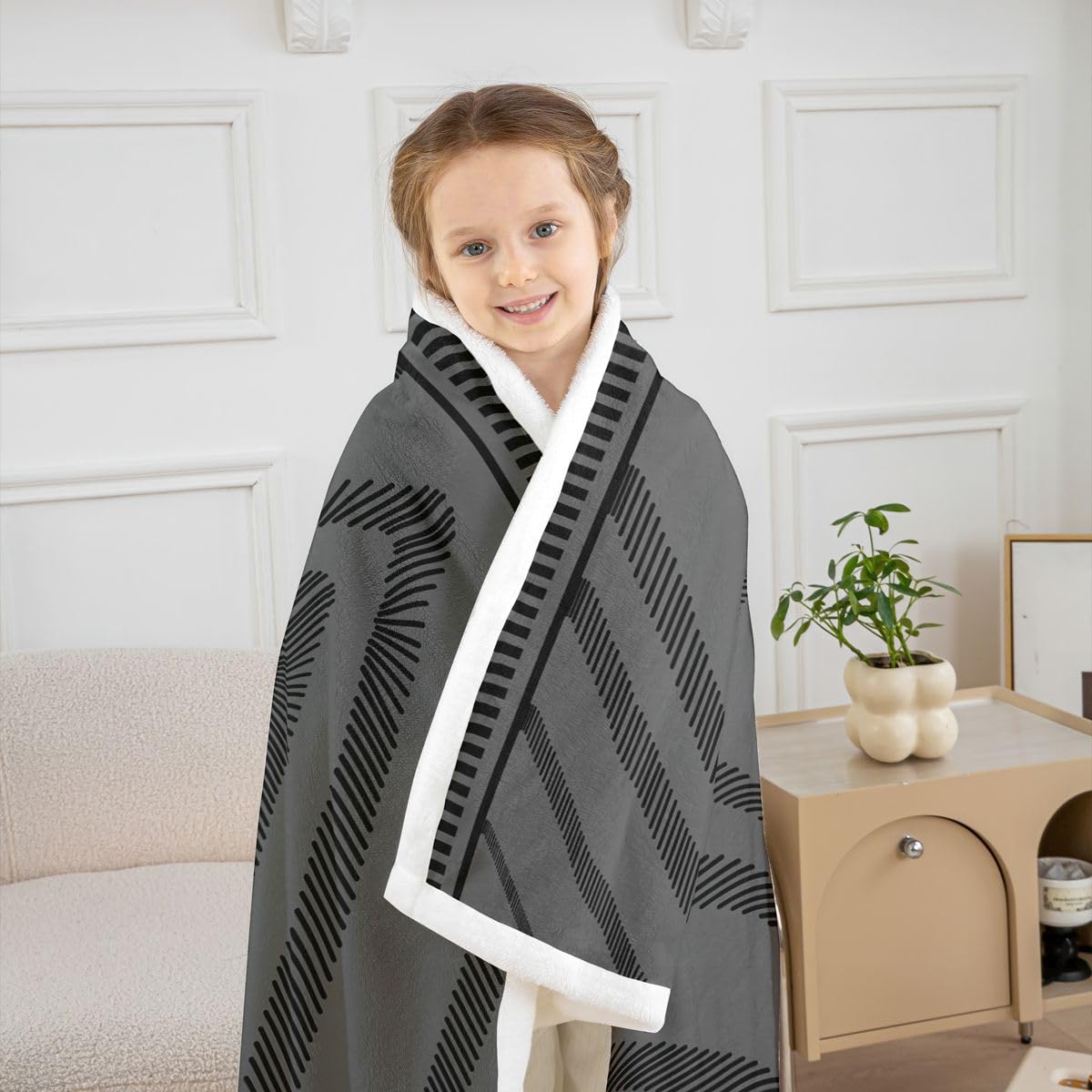 Feelyou Aztec Sherpa Blanket Plush Fuzzy Boho Fleece Throw Blanket Boys Girls Black Moroccan Style for Bed Couch Chair Living Room Classic Diamond Pattern Bedroom Decor 40"x50"