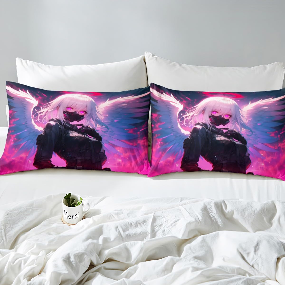 Erosebridal Full Japanese Anime Bedding Set Anime Girl Fitted Sheet for Kids Girls Teens Men Bedroom, Cartoon Girl Bed Sheets Kawaii Japanese Animation Sheets 3 Piece with 2 Pillow Cases