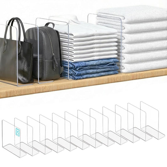 OKPOW Shelf Dividers for Closet Organization: 12 Pack Durable Clear Acrylic Divider Organizer for Shelves - Vertical Adjustable Shelving Separators for Clothing Purse