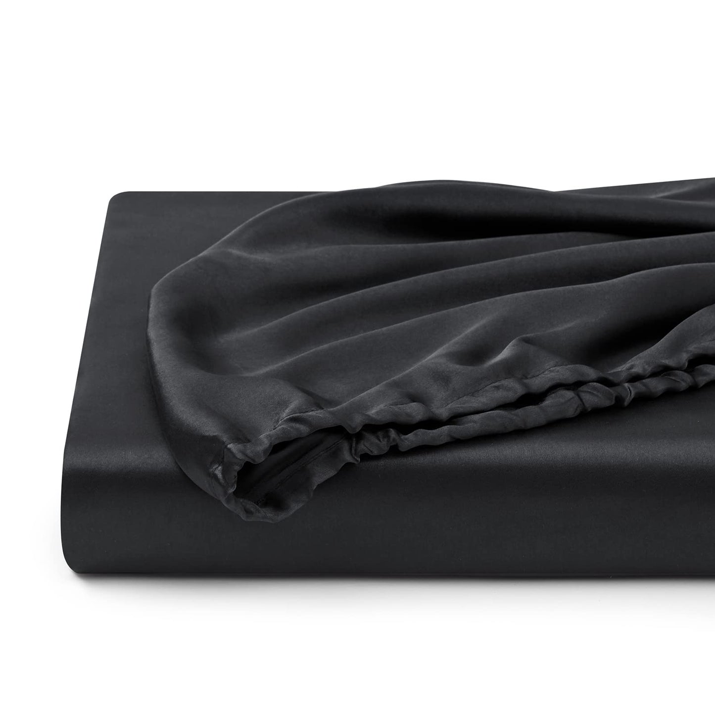 Queen Silk Satin Fitted Sheet, Soft Deep Pocket Single Bottom Bed Sheets Sold Separately, Wrinkle Free, Non- Fading, Breathable, Fully Elasticized(Queen Size, Black)