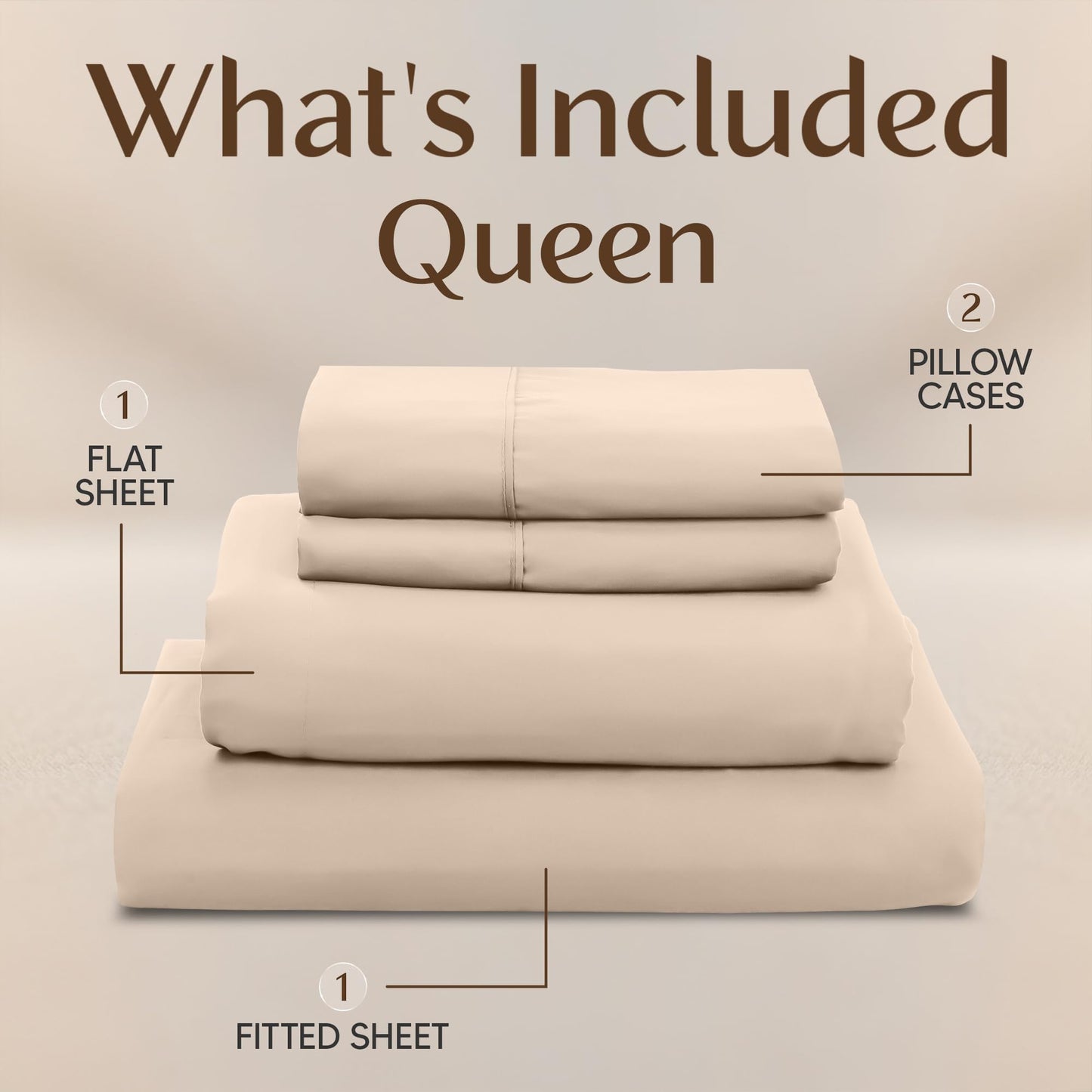 Utopia Bedding Queen Size Sheet Set – 4 Piece Bed Sheets, Soft and Breathable Microfiber, Includes 1 Fitted Sheet, 1 Flat Sheet and 2 Pillowcases – Oeko Tex (Beige)