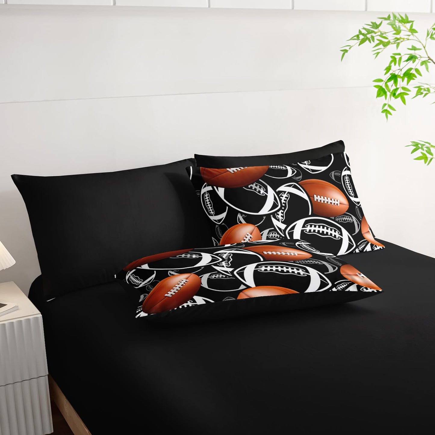 XYNHML Cartoon Rugby Comforter Set 7Pcs Sports Brown Rugby American Football Bedding Set for Kid Teen Girl Boy Black White Rugby Quilt Bed Decor Twin with 2 Sheets,2 Pillowcases,2 Throw Pillow Covers