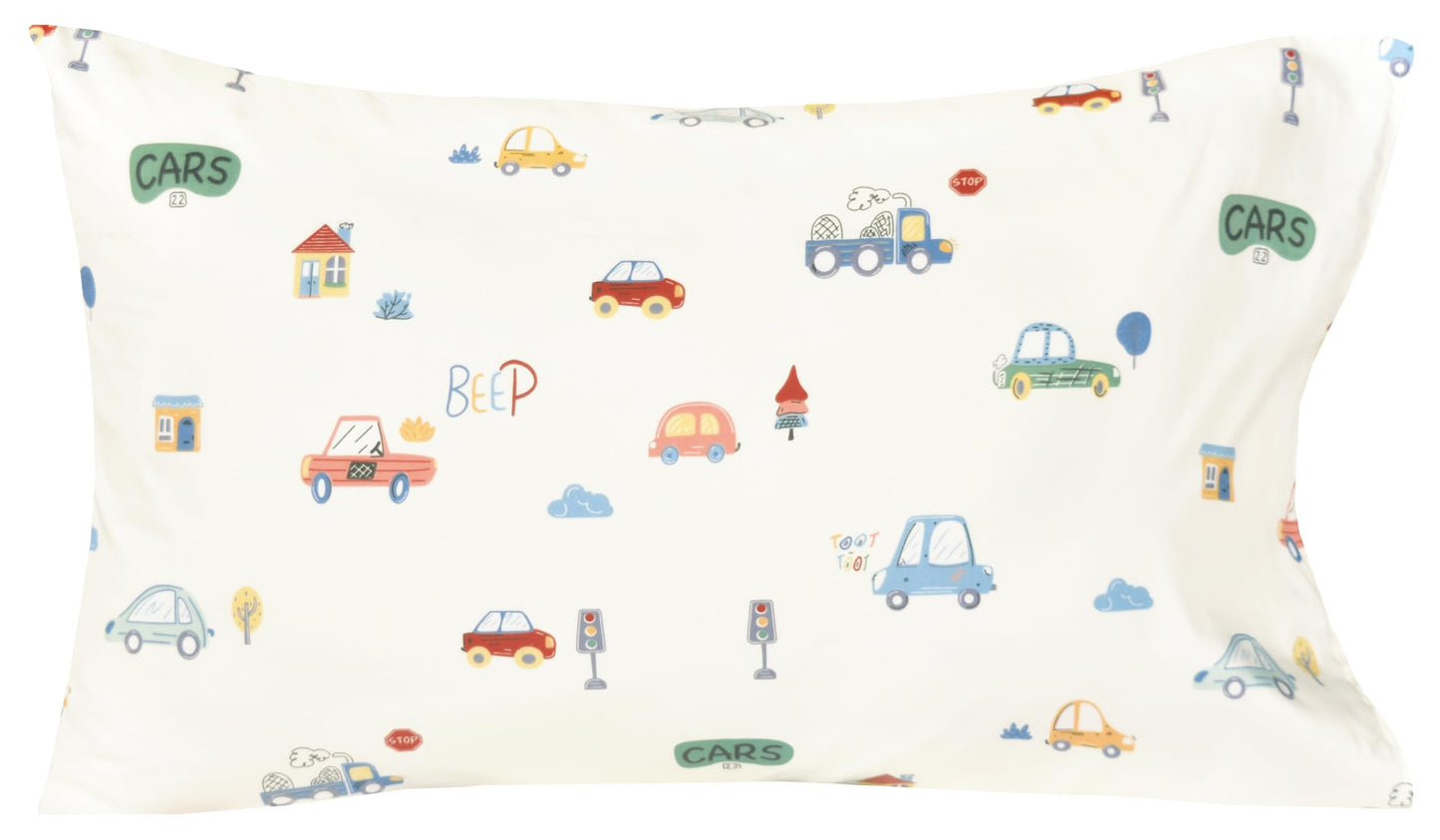 Scientific Sleep Family Vehicle Cars House Milky White Simple Gentle 3 Pcs Twin Bed Sheet Set 100% Cotton Flat Sheet & Fitted Sheet & Pillowcase Natural Bedding Set Kids Boys Girls (Motorcar, Twin)