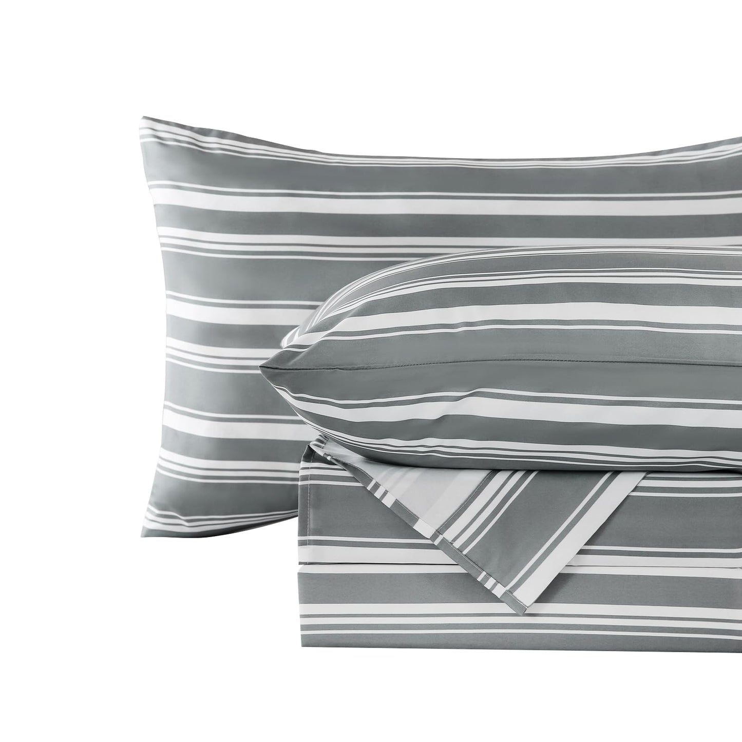 MCO 4Pieces Striped Sheets Set, Breathable King Sheet Set with 16" Deep Pocket,Modern & Luxury, Brushed Microfiber Bedding Set(King, Gray)