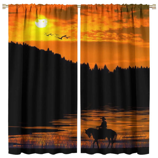 Kazynee American Cowboy Blackout Curtains for Living Room,Western Sunset Farmhouse Rustic Cowboy Riding Horse Window Drapes - Thermal Insulated and Noise Reduction,2 Panels 45L x 21W