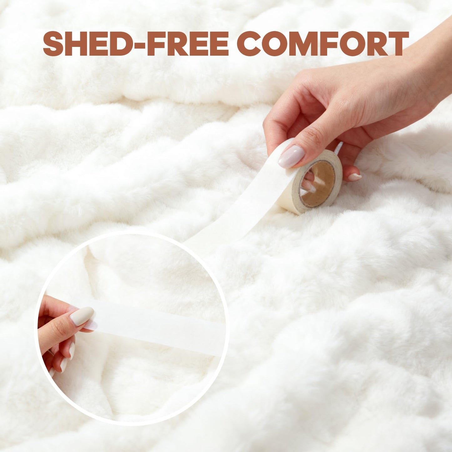 Luxury Faux Rabbit Fur Bubble Throw Blanket, Elegant White, Ultra Soft Plush 3D Bubble Design, Reversible Mink Blanket for Couch, Sofa, Bed & Living Room, 50" x 60" Gift for Women & Family