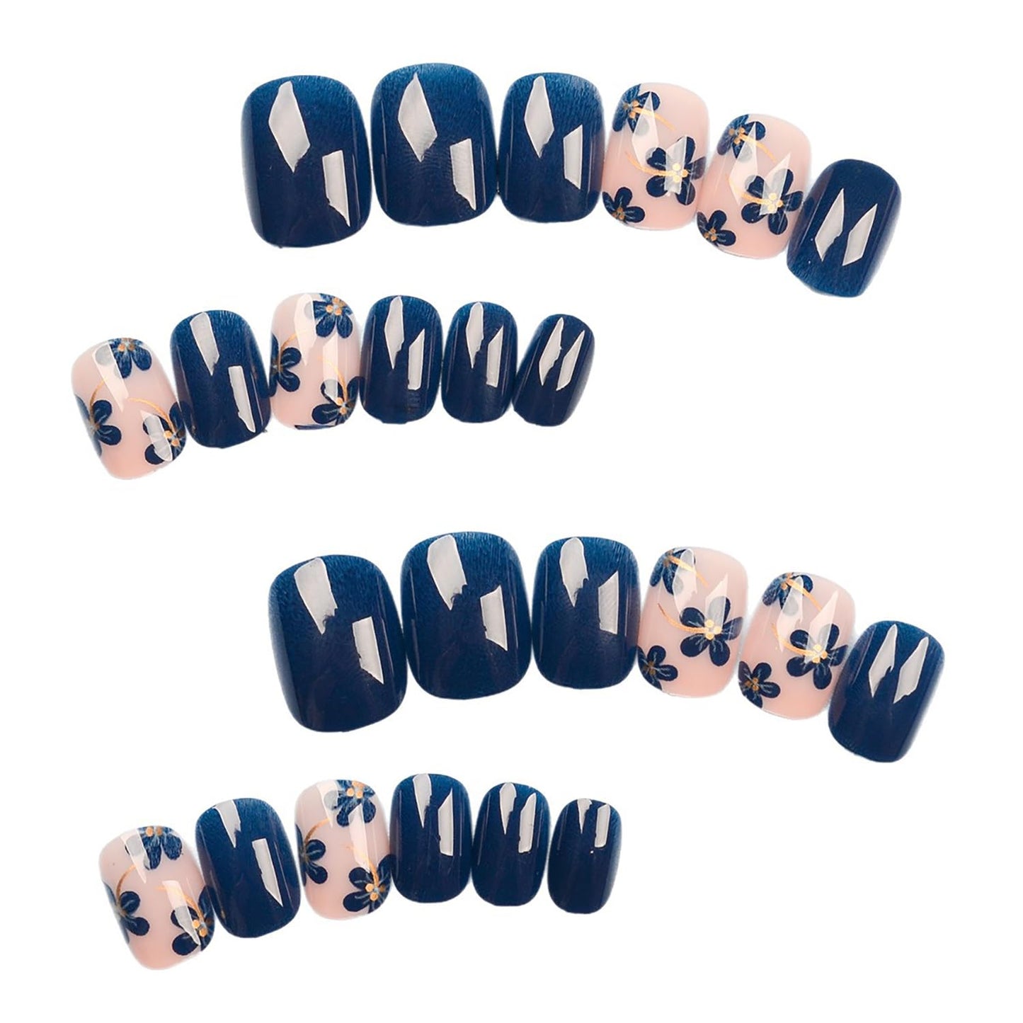 Flower Press On Nails Short Blue Fake Nails Square Spring Nails Press Ons Artificial Acrylic False Nails With Blue Flowers Designs Full Cove Glue On Nails Summer Stick On Nails For Women 24Pcs