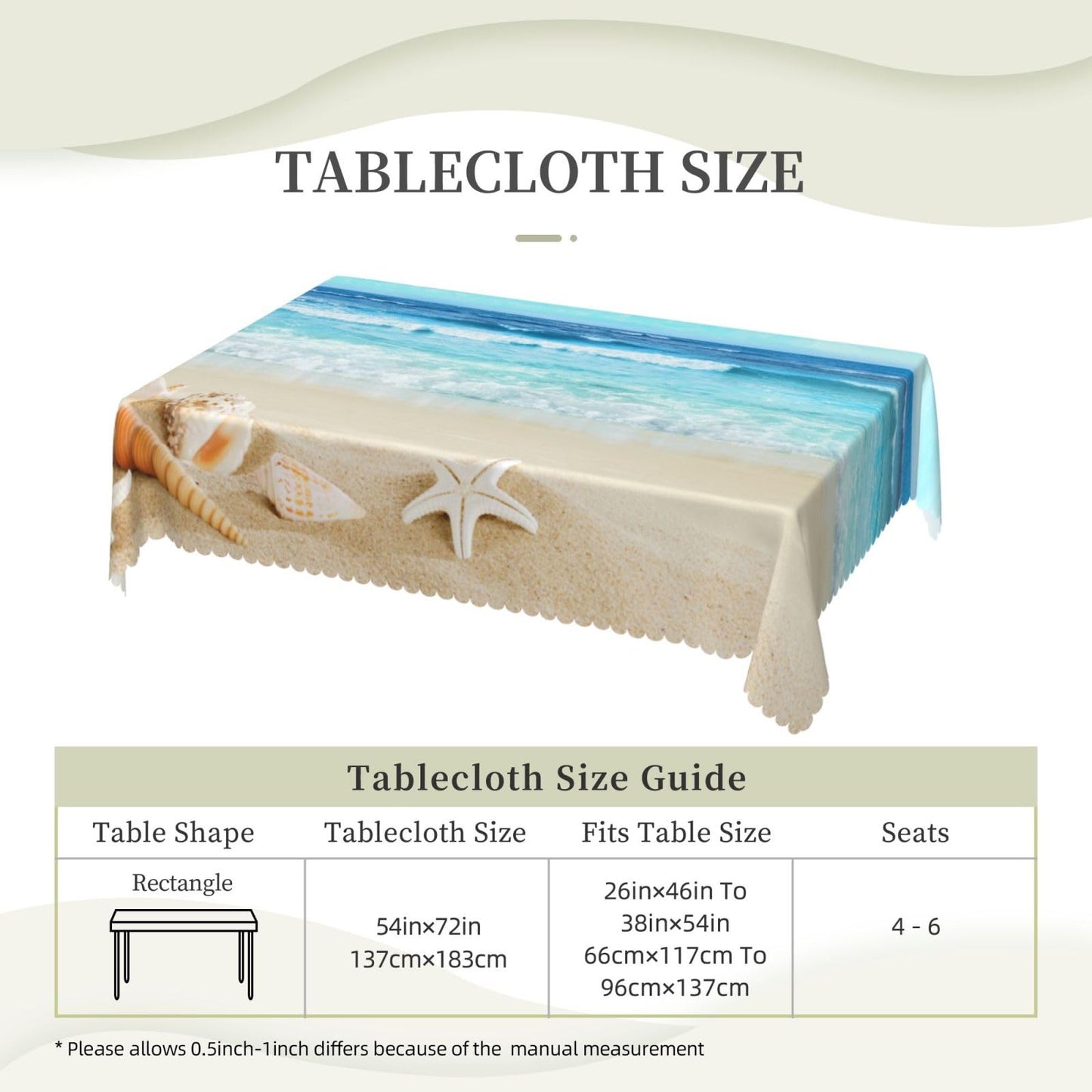 ZYPHORIEL Beach Theme Rectangle Tablecloths Summer Ocean Table Cloths Dacorative Kitchen Dining Tablecloth for Rectangular Tables,Washable Table Cover for Party 54 x 72 Inch