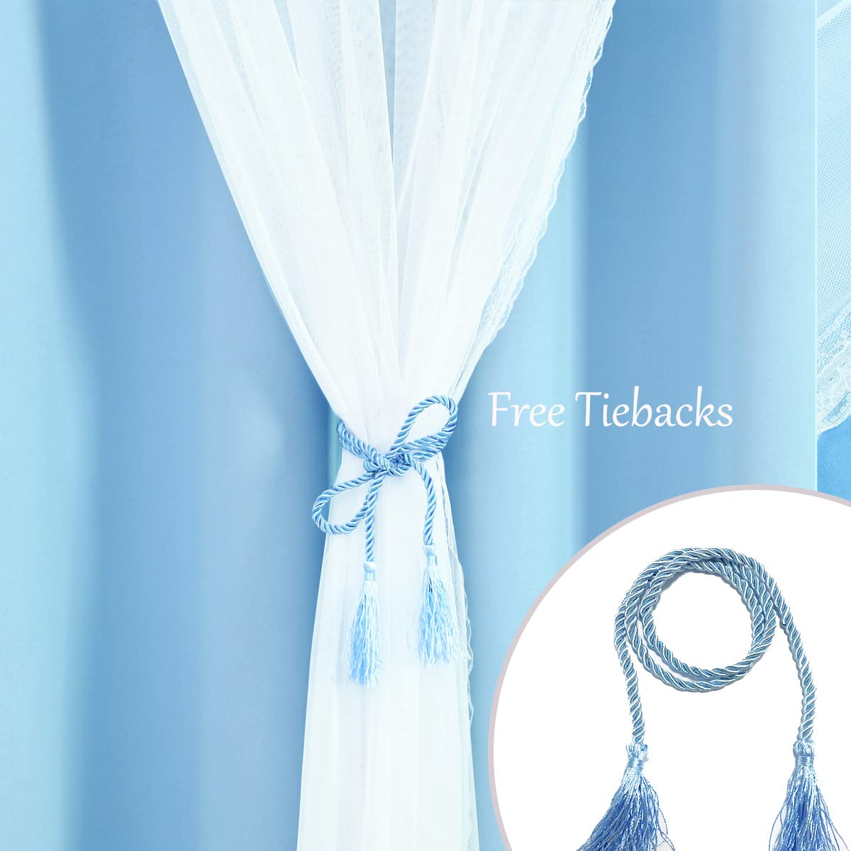 SOFJAGETQ Blue Blackout Curtains 54 Inch Long, Double Layered Blue Curtains for Kids/Girls Boys Bedroom, Nursery Living Room, 52 x 54 inch, 2 PCs