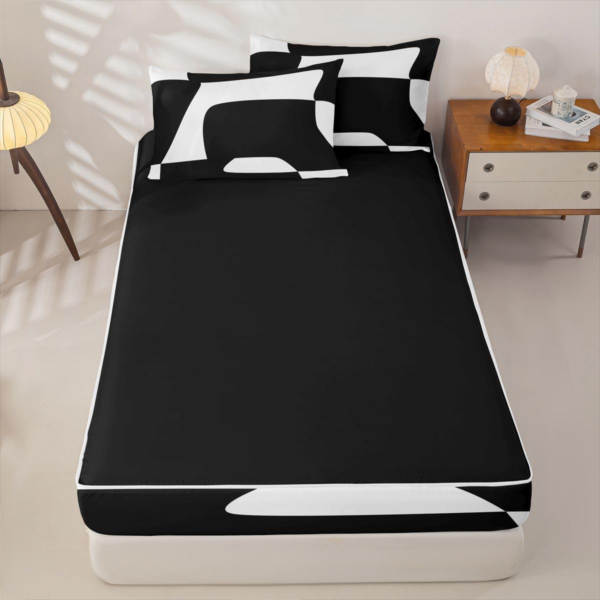 Erosebridal Black and White Abstract Zippered Comforter Set Boho Geometric Striped Zipper Bedding Set Twin Size Minimalist Modern Art Bed in a Bag Simple Aesthetic Modern Comforter with Sheets