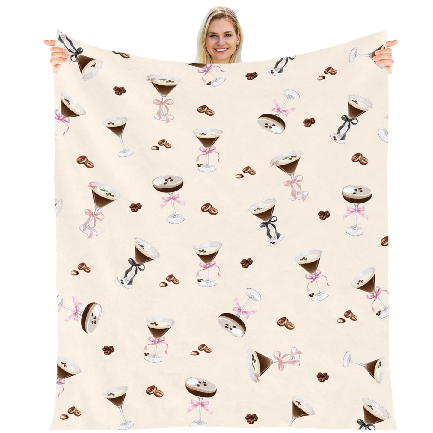 Wxiben Martini Bow Blanket Gifts - Tini Bit Older Birthday Flannel Blanket Brown Martini Cocktail Party Decorations for Women Bachelorette Tini Bar Party Bridal Shower Favors 60 x 50 Inches