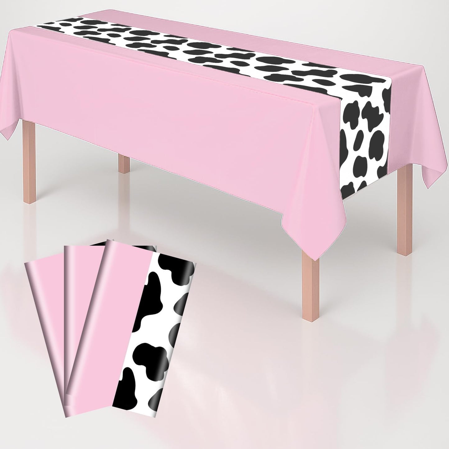 iCrius 3 Pack 108 x 54 Inch Cow Print Tablecloth Cow Plastic Table Cover Birthday Party Table Cloth Disposable Plastic Farm Animal Party Cover for Disco Cowgirl Decorations Supplies Pink