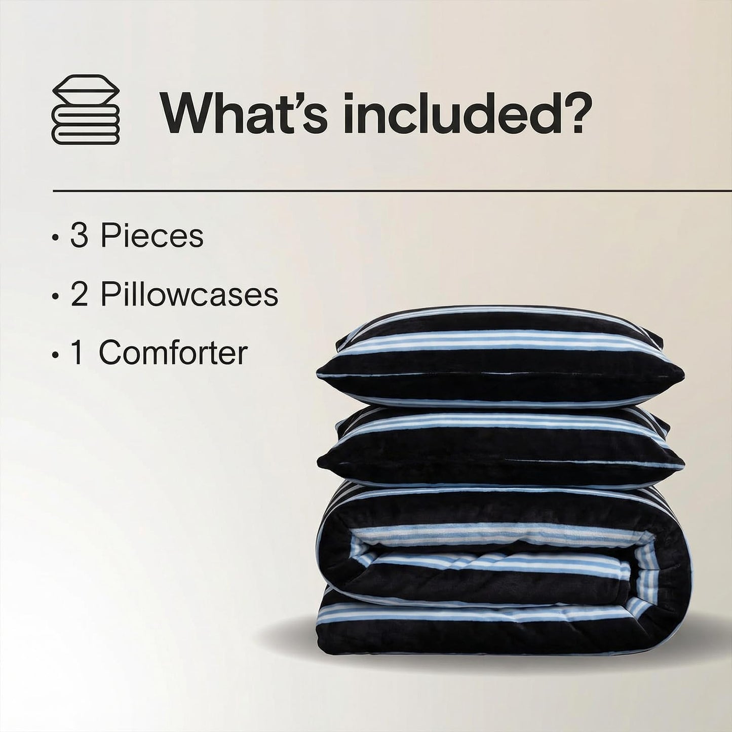 Bedbay Striped Comforter Set Fluffy Fleece King Comforter Set Soft Warm Flannel Velvet Comforter 3 Pcs Blue Black Striped Bedding Set Modern Stripes Pattern King Bed Set for All Seasons