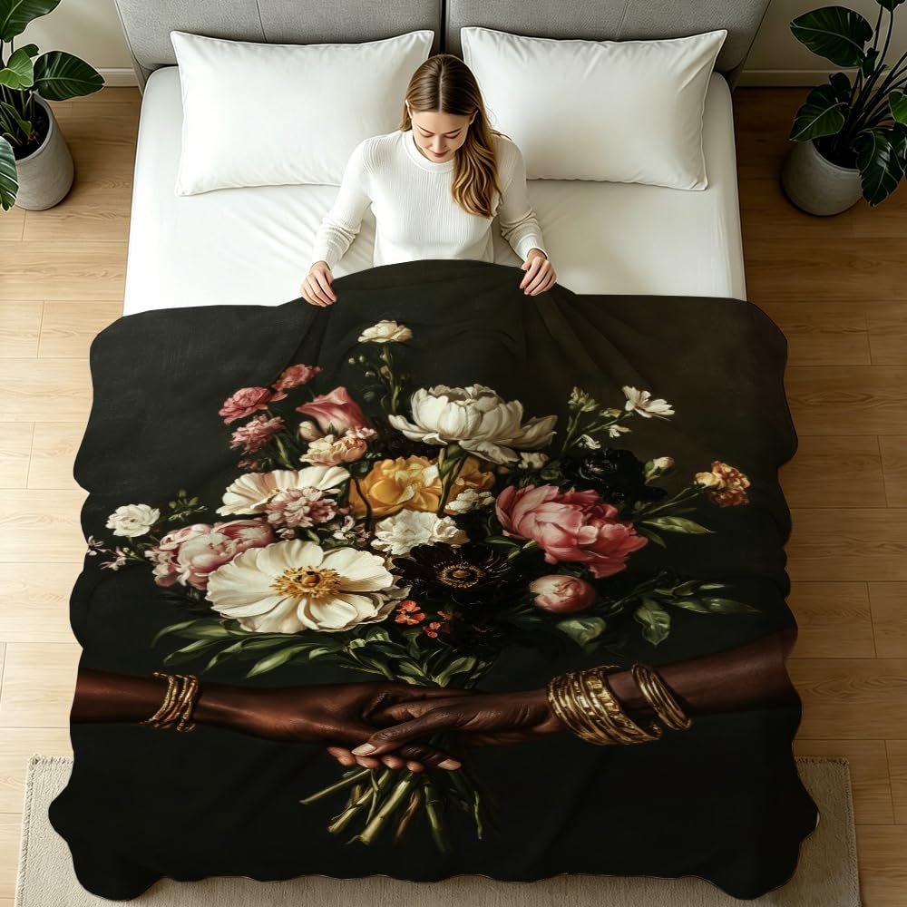 HUNXIAOJ African American Throw Blanket Black Love Decor African American Gifts for Girls Black Couple Bedding Warm Soft Flannel for Sofa Couch (49in x 59in)