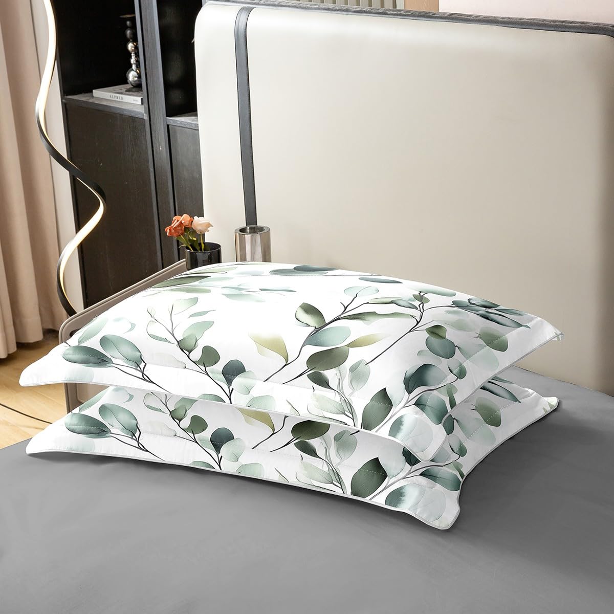 Erosebridal Sage Green Full 100% Cotton Duvet Cover, Spring Botanical Leaves Bedding Set for Kids Teens Adults Women Men, Watercolor Plants Comforter Cover, Mint Green Chic Artistic Bedclothes
