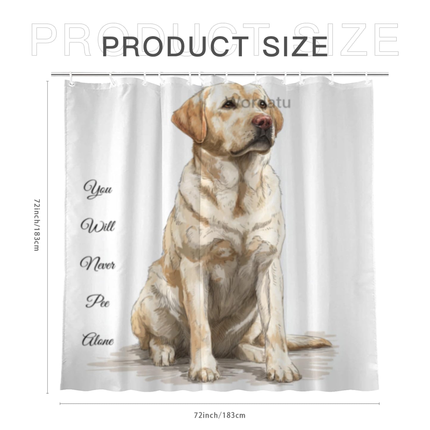 Wordatu Labrador Retriever Shower Curtain You Will Never Pee Alone Decor Fabric Bathroom Curtains, Kids Children Rustic 72x72 with 12 Hooks