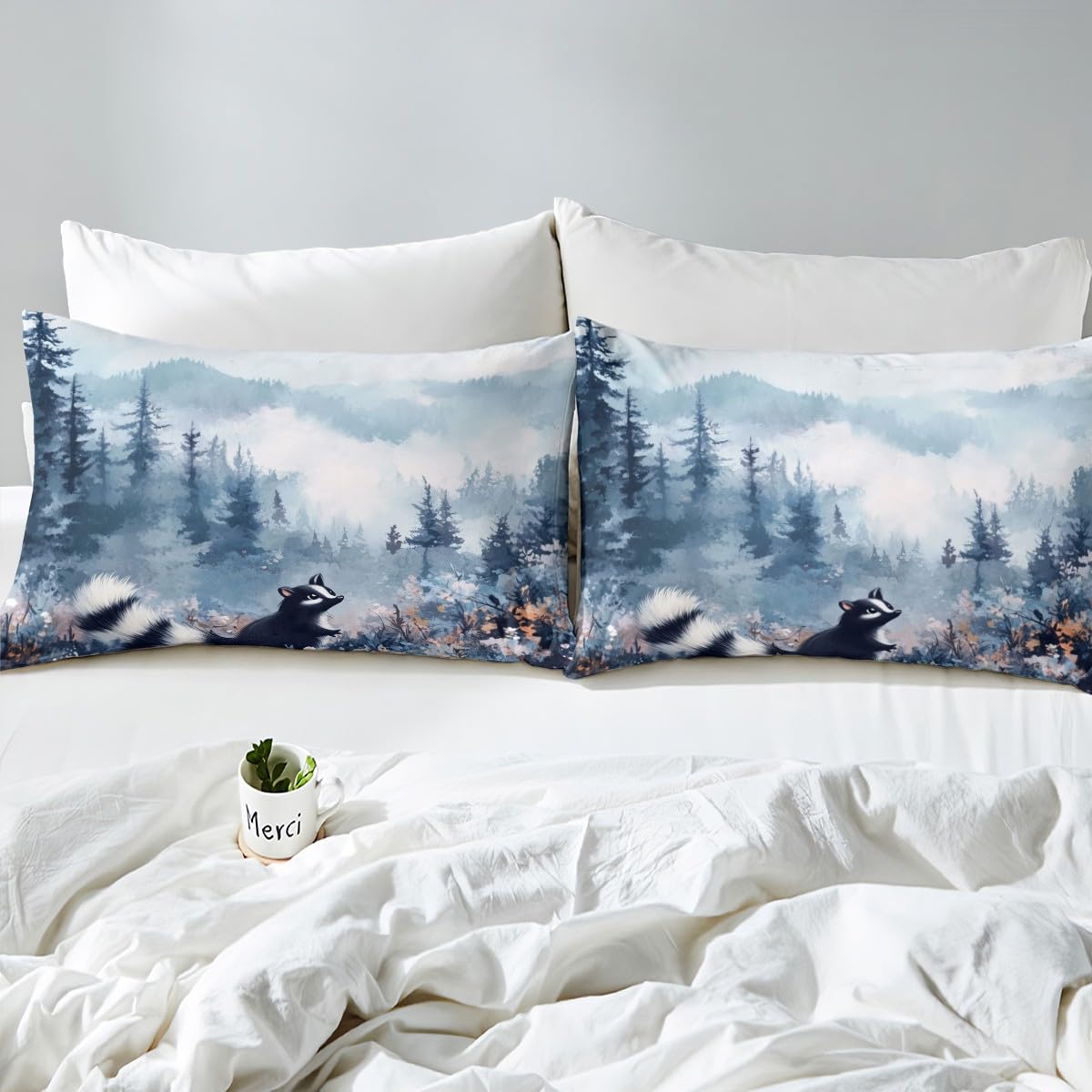 Erosebridal Kids Skunk Fitted Sheet Queen Size, Cute Wild Animals Bed Sheets Smoky Mountain Bedding Set for Boys Girls Teens Adult Women Bedroom, Farmhouse Flower Wildlife Sheets
