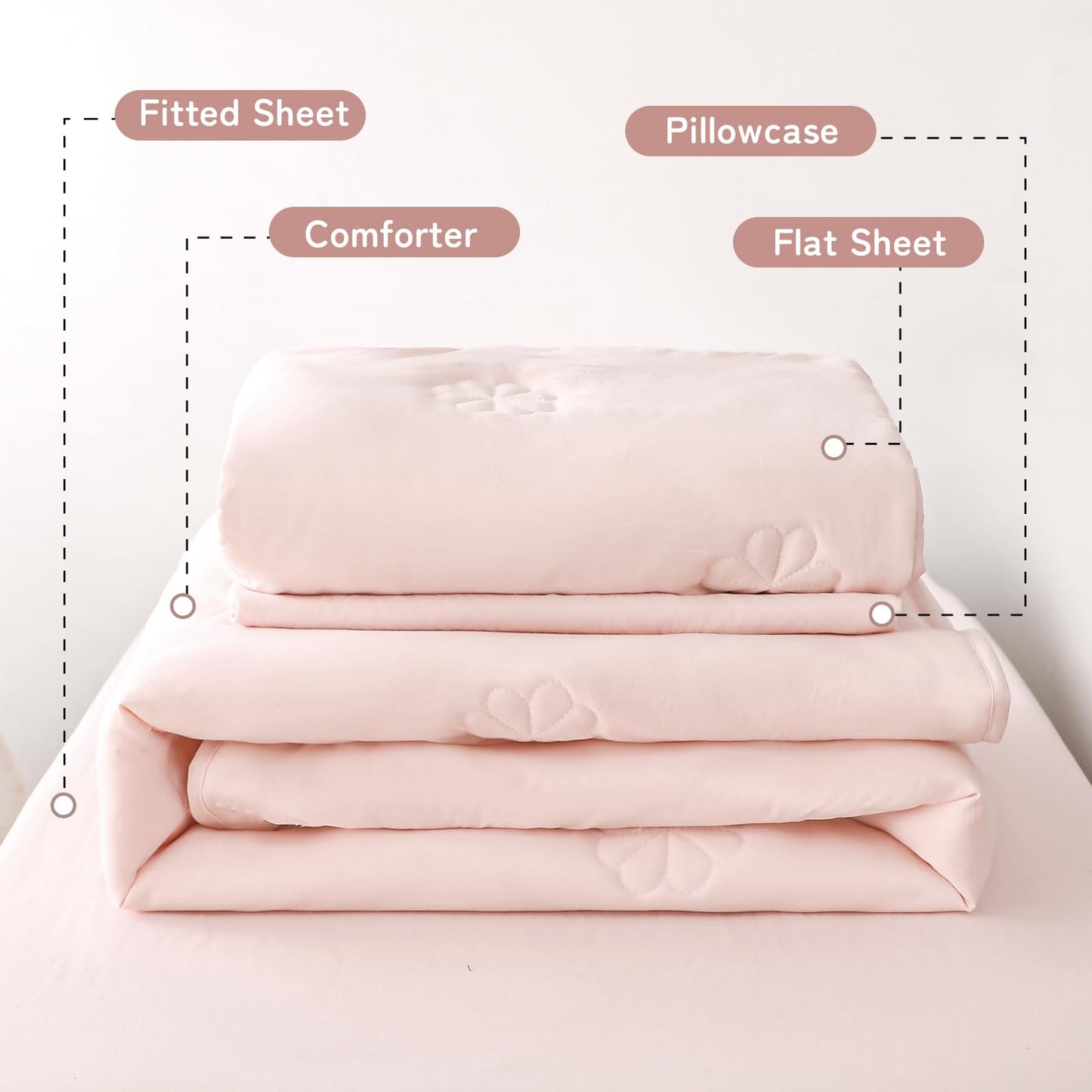 DreLunis Pink Toddler Bedding Sets for Girls, 4 Pieces Soft Microfiber Floral Embroidery Toddler Bed-in-a-Bag Includes Soft Comforter, Flat Sheet, Fitted Sheet, Envelope Pillowcase