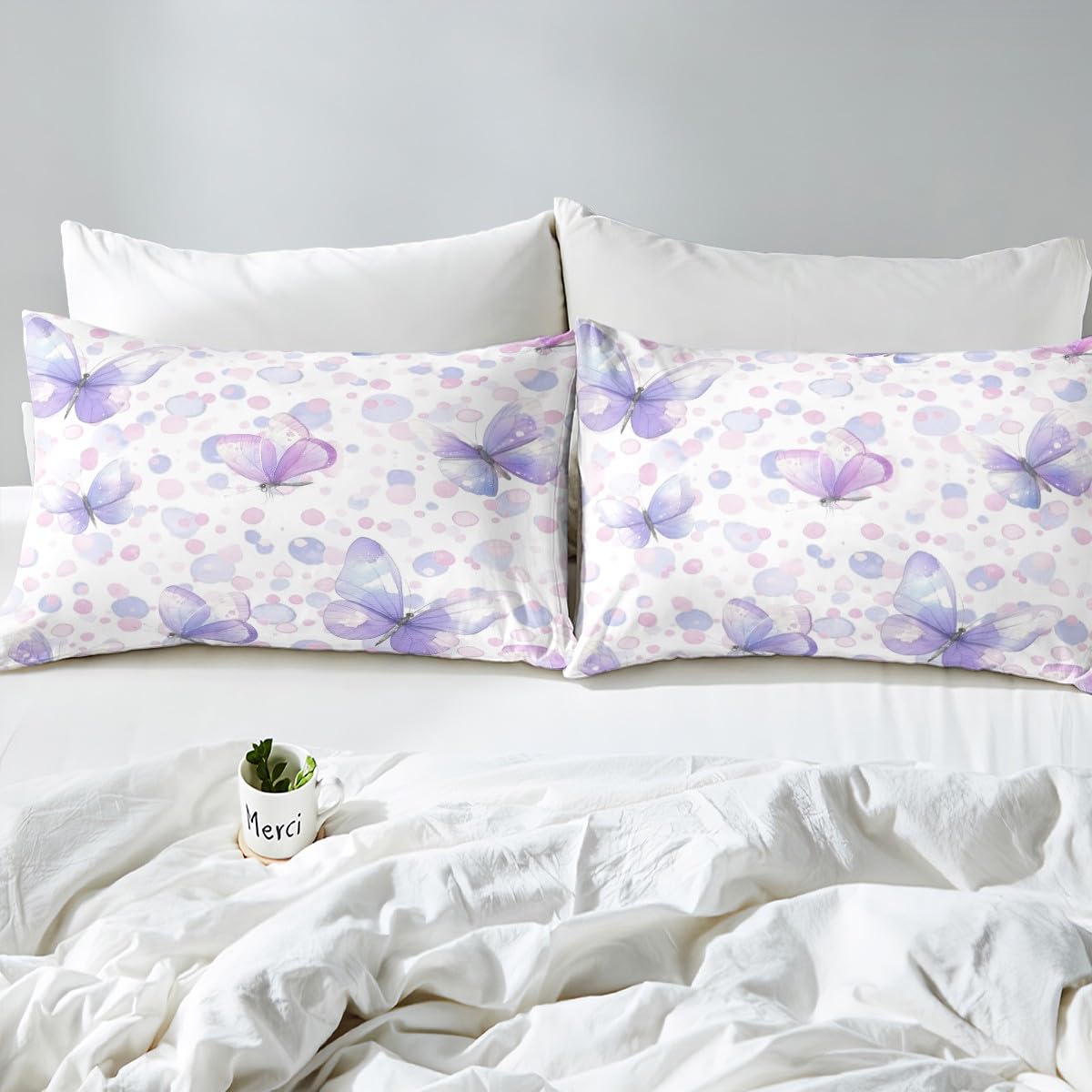 Feelyou Butterfly Fitted Sheet Twin Size for Kids Boys Girls Purple Balloon Bed Sheets Set 16" Deep Pocket Butterflies Printed Pattern Bedding with 1 Pillowcase Garden Room Decor