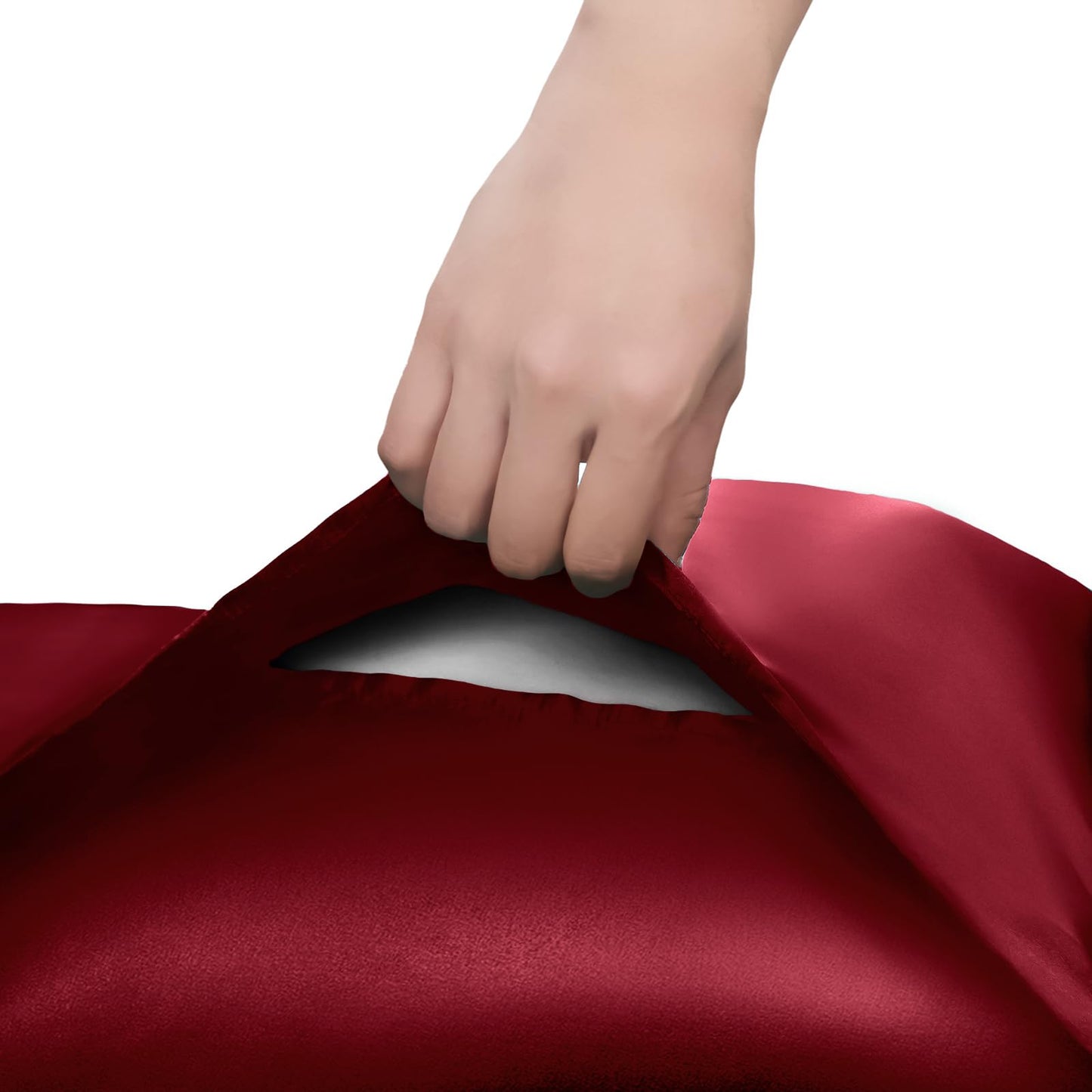 Homiest Ruffled Satin Sheets Full Size 6pc Set - Burgundy Bed Sheet Set with 15 Inch Deep Pocket Fitted Sheet, 1 Flat Sheet, 2 Ruffled Pillow Shams & 2 Pillowcases, Similar to Silk Sheets