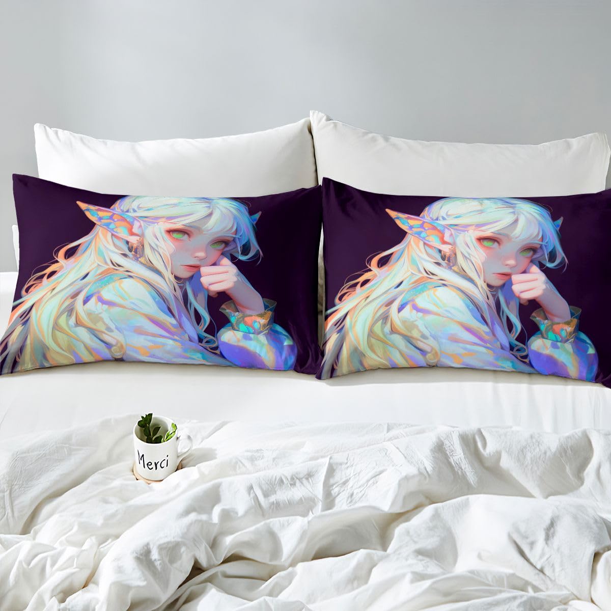 Anime Girl Bed Sheets 3D Japanese Bedding Set Kawaii Girly Fitted Sheet with Deep Pocket, Anime Lovers Gifts Fitted Bed Sheets Soft Lightweight Sheets for All Season, Twin 2Pcs