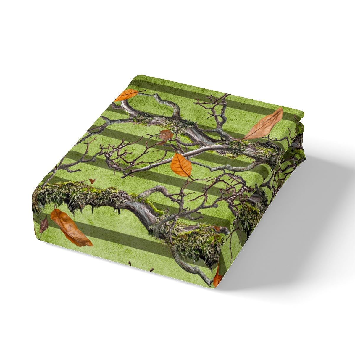 Tree Branches Kids Fitted Sheet Twin Size,Wild Hunting Adventure Cabin Bedding Set,Boys Girls Room Decor,Jungle Botanical Leaves Rustic Nature Bed Cover,Green Bed Sheet,1 Pillowcase(No Top Sheet)