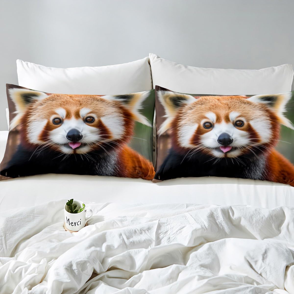 Feelyou Red Panda Bed Sheets Cute Panda Sheet Set for Kids Boys Girls Wild Animal Decor Bed Set Jungle Wildlife Style Sheets Bedroom Collection 3Pcs Twin Size