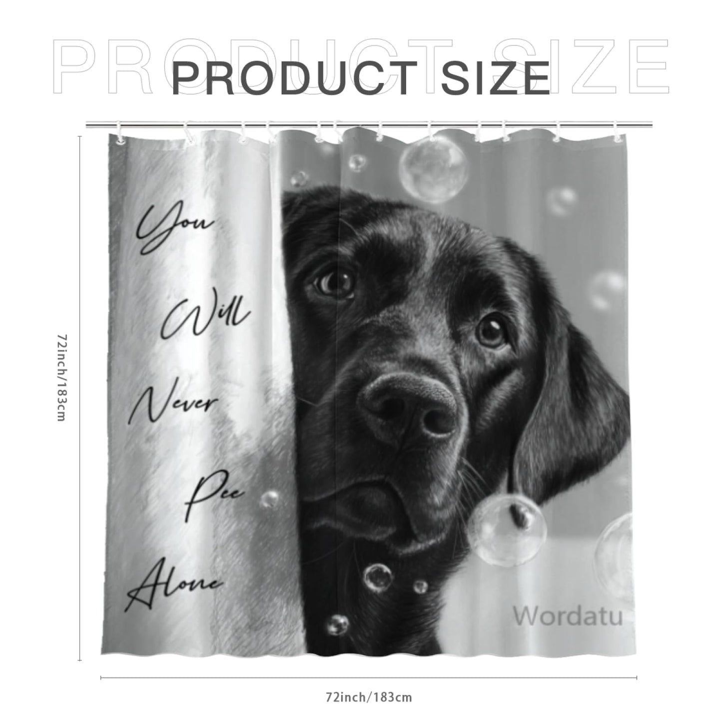 Wordatu Funny Black Labrador Dog Bathroom Shower Curtain 72x72 Inch You Will Never Pee Alone Black White Interesting Polyester Waterproof Decor 12 Hooks