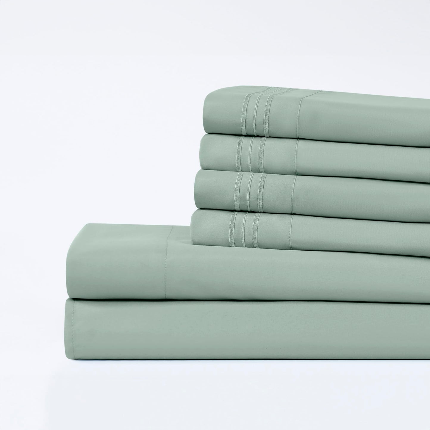 Modern Threads 6-Piece Bed Sheet Set - Deep Pocket, Soft Brushed Microfiber Sheets, Cool & Breathable for Mattress Up to 21 Inches, Includes 4 Pillowcases, Flat & Fitted Sheets, Aloe Queen