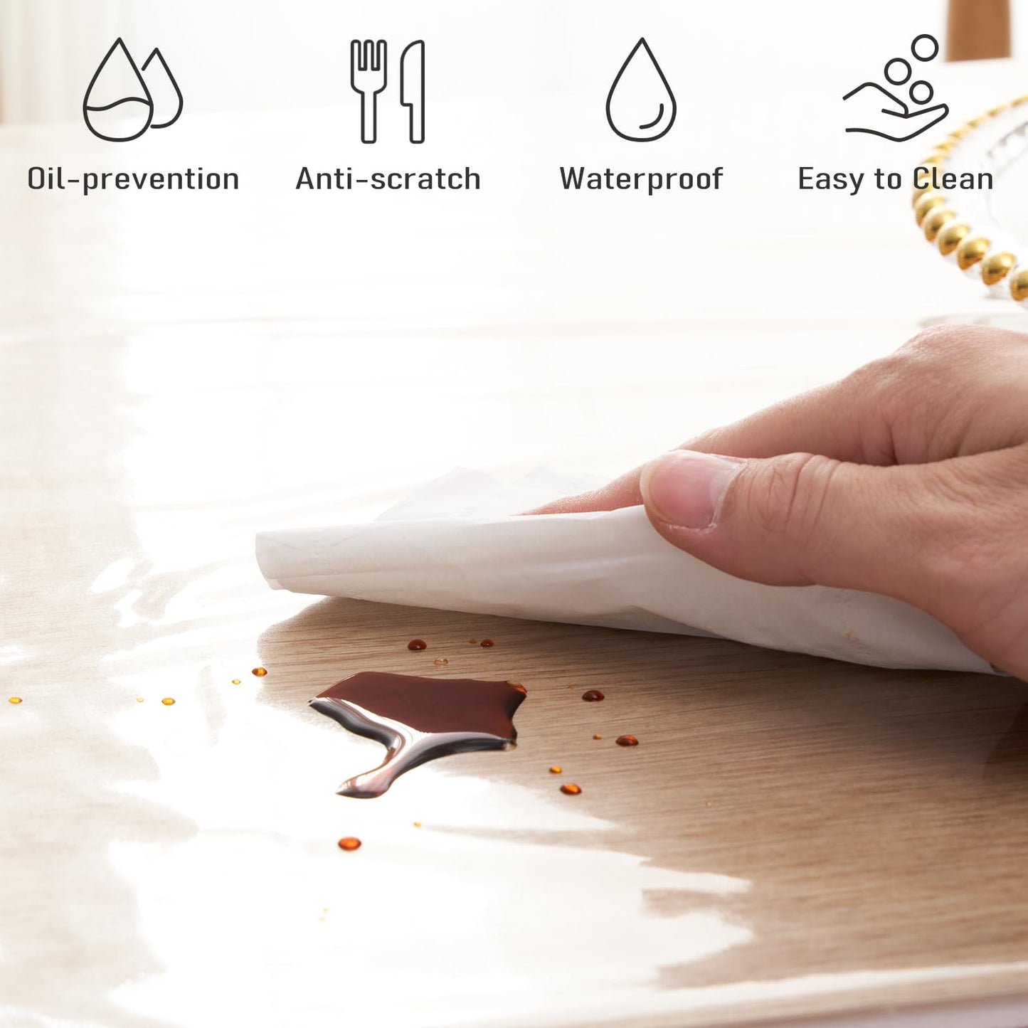 Rawgoodz Clear Plastic Tablecloth Protector Rectangle Square 70x70 inch Waterproof Oilproof Stain Resistant Wipeable Table Cover for Dining Tables