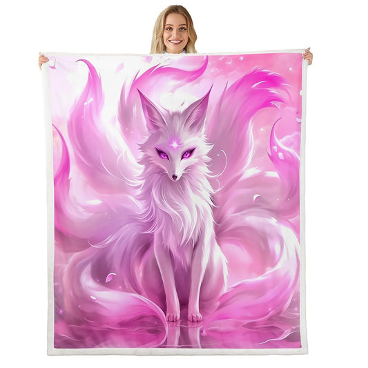 Erosebridal Arctic Fox Fleece Blanket Nine Tailed Fox Sherpa Blanket 90"x90", Mythical Animals Jungle Wildlife Magical Fuzzy Plush Throw