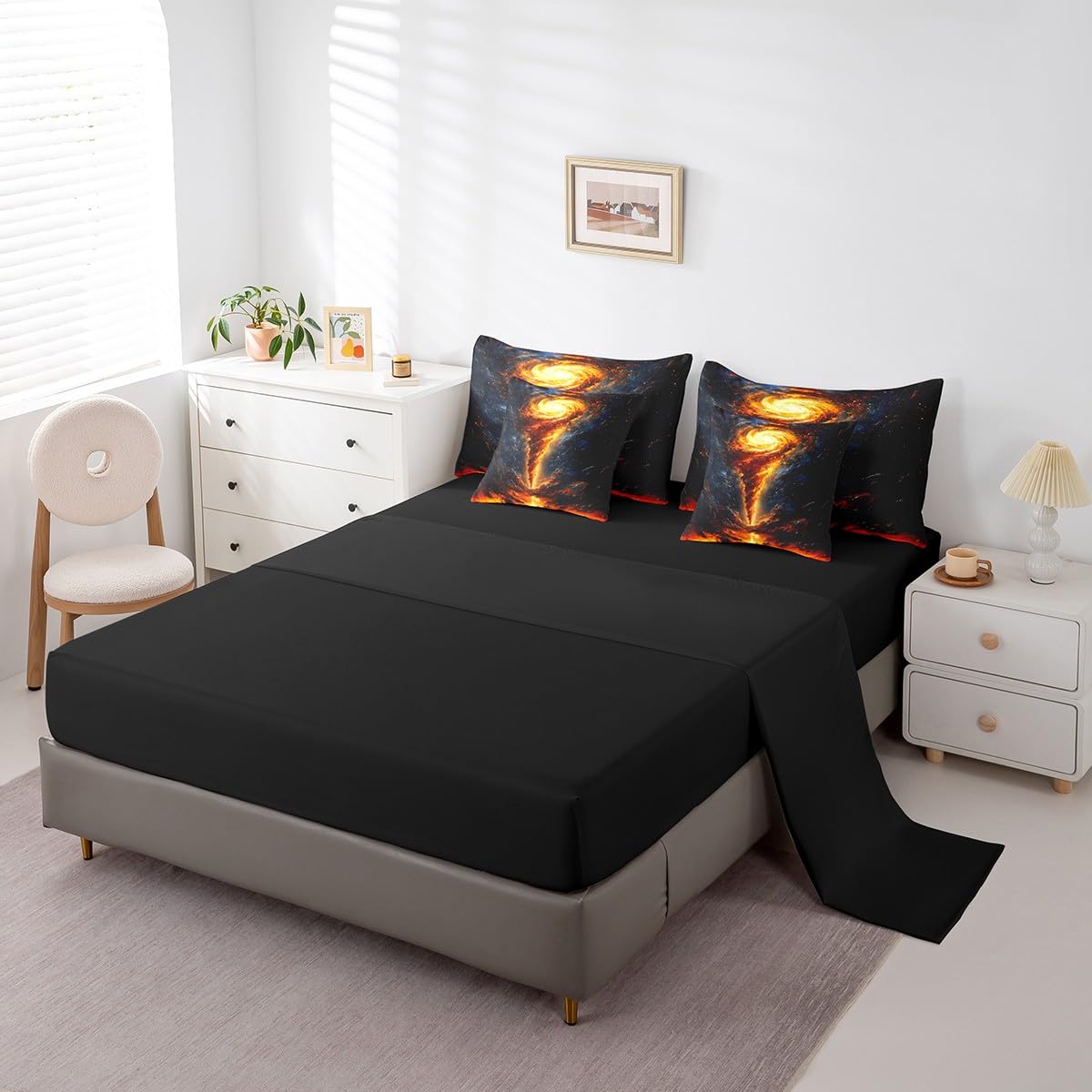 Erosebridal Tornado Comforter Set Queen,Dreamy Golden Nebula Bed in a Bag for Kids Boys Teens,Lava of Volcano Bedding Set 7Pcs,Starry Sky Galaxy Stars Quilt