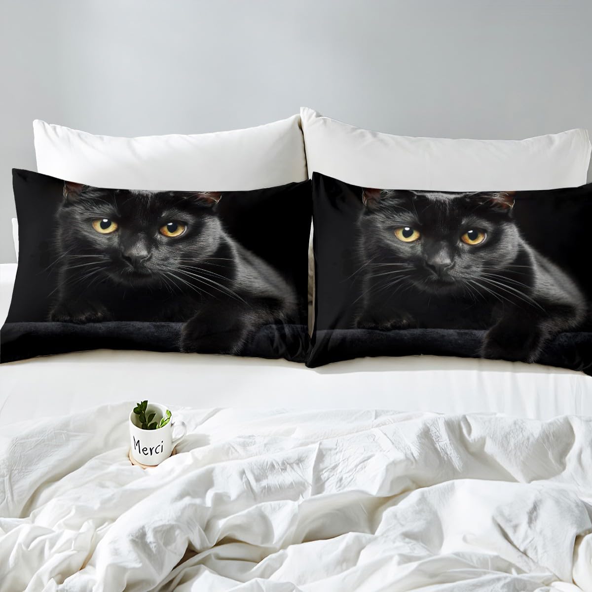 Cat Comforter Cover Pet Cats Pattern Bedding Set Cute Kitten Duvet Cover for Children Kids Boys Girls Lightweight Microfiber Mysterious Black Cat Bedspread Cover Decor 3Pcs Bedclothes Queen Size