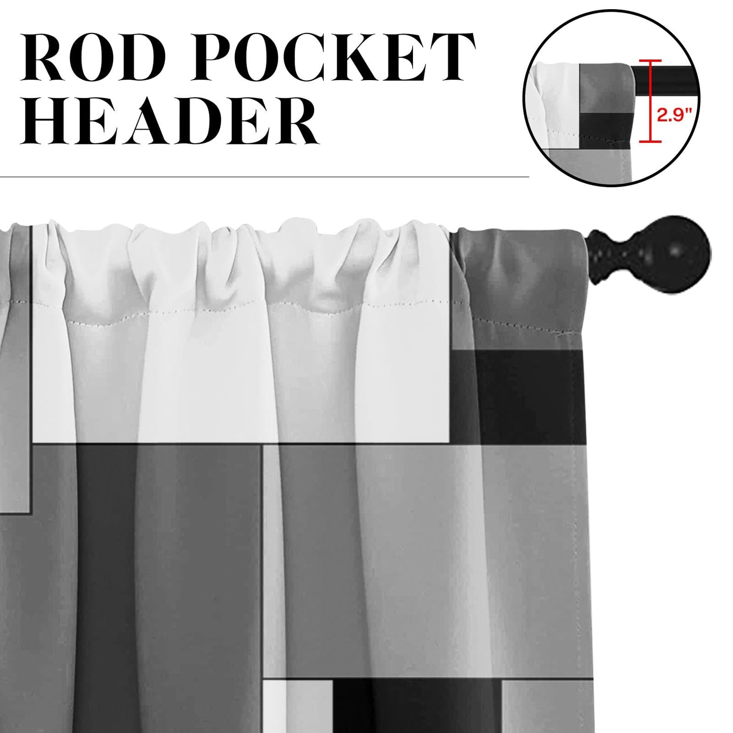 Tayney Black White Gray Kitchen Window Curtains Valance and Tier Set 36 Inch, Dark Grey Modern Geometric Rod Pocket Short Tier Curtain for Bathroom, Small Cafe Drapes for Kitchen Decor