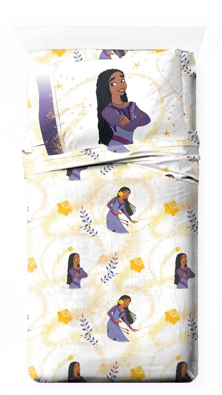 Jay Franco Kids Sheet Set with Fitted, Flat Sheets & Pillow Cover - Ultra-Soft Bedding with Pillowcase for Room Decor, White - Wish, 3 Piece Twin