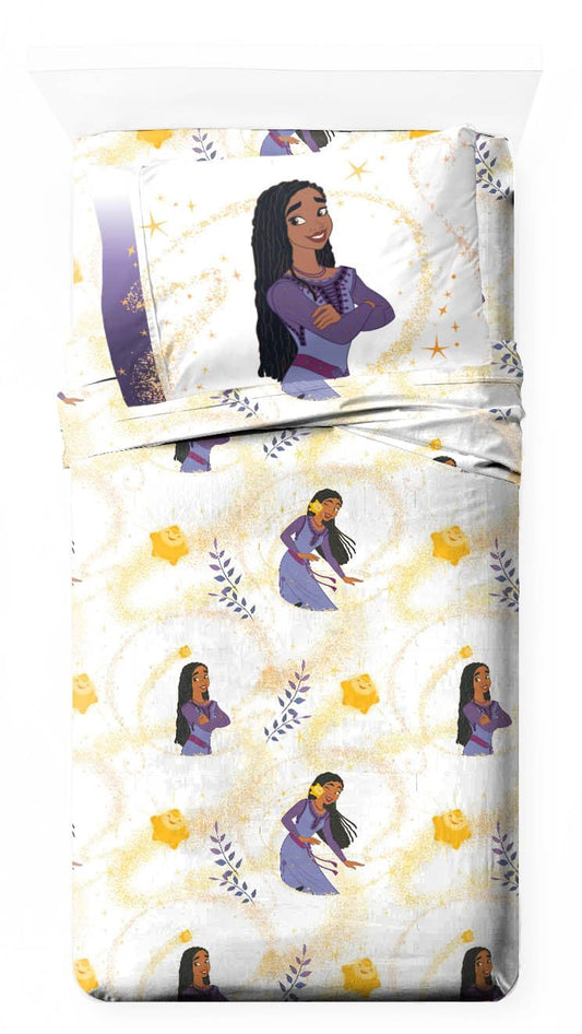 Jay Franco Kids Sheet Set with Fitted, Flat Sheets & Pillow Cover - Ultra-Soft Bedding with Pillowcase for Room Decor, White - Wish, 3 Piece Twin