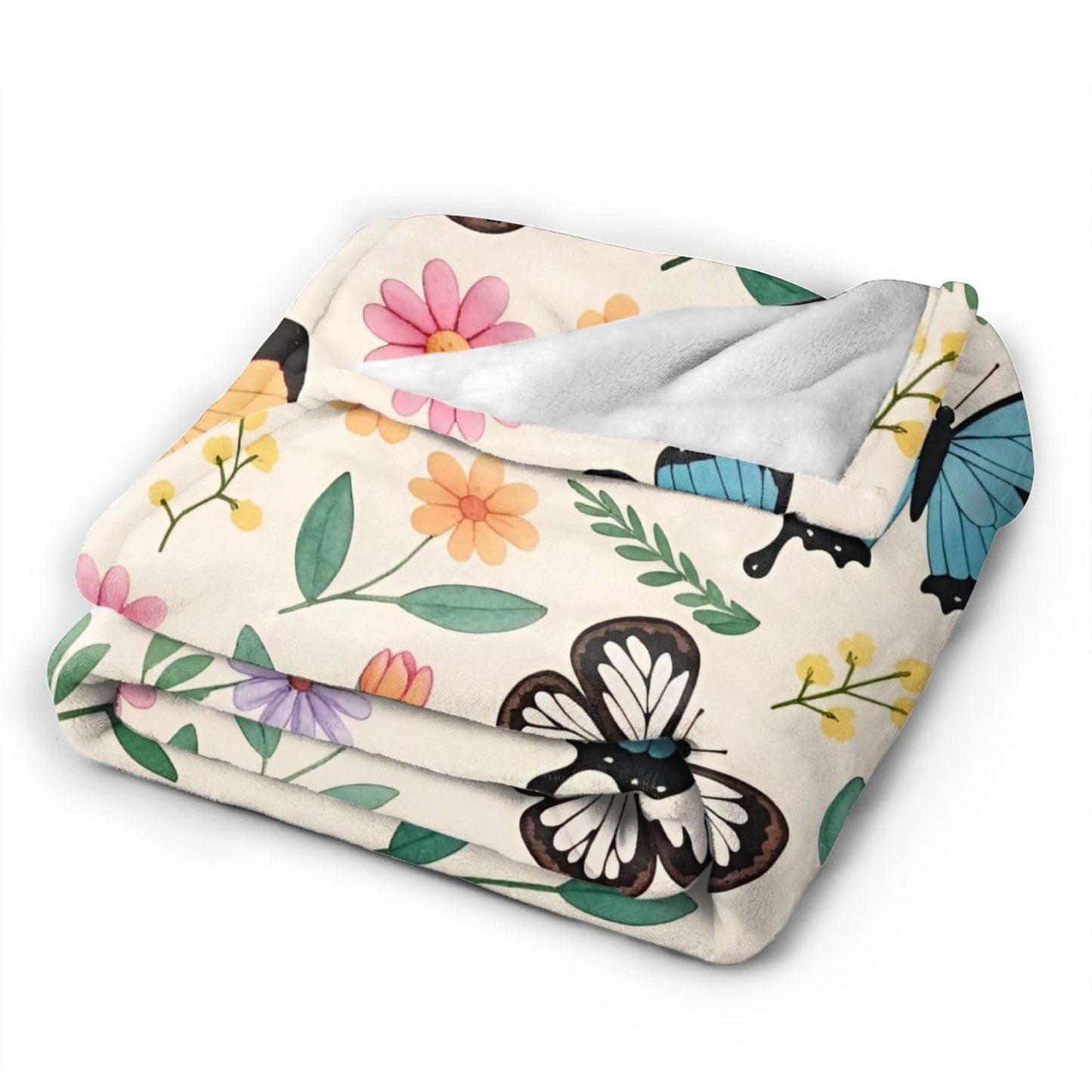 Perinsto Floral Butterfly Throw Blanket Ultra Soft Warm All Season Wild Flower Green Plant Decorative Fleece Blankets for Bed Chair Car Sofa Couch Bedroom 50"X40"