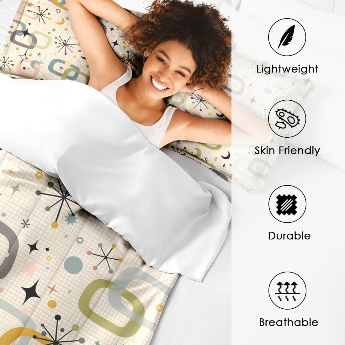 Nesphy Retro Mid Century King Comforter Set, Atomic Starburst Modern Bedding Set 3 Piece, All Season Soft Children Adults Bedroom Bed Decoration Comforter and 2 Pillow Shams