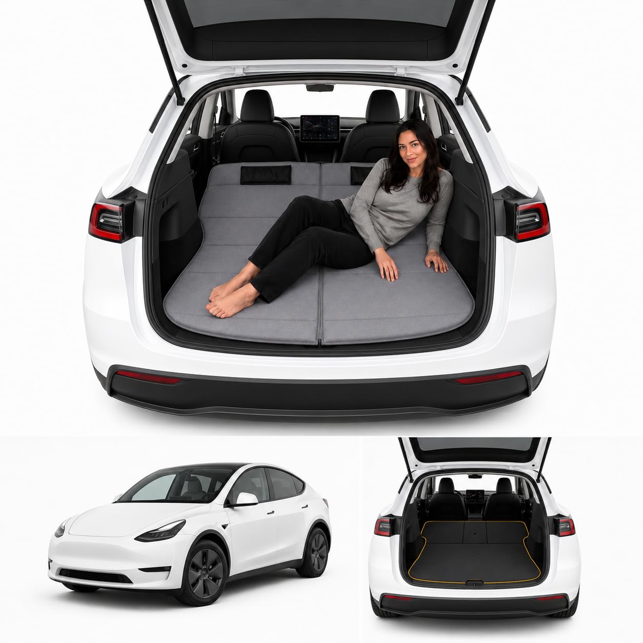 MGRFTOX Car Mattress for Tesla Model Y 2020-2026 Non-Inflatable Car Camping Mattress, Foldable Trunk Sleeping Pad with Split Design, Portable Car Bed for Road Trips, Camping, Travel