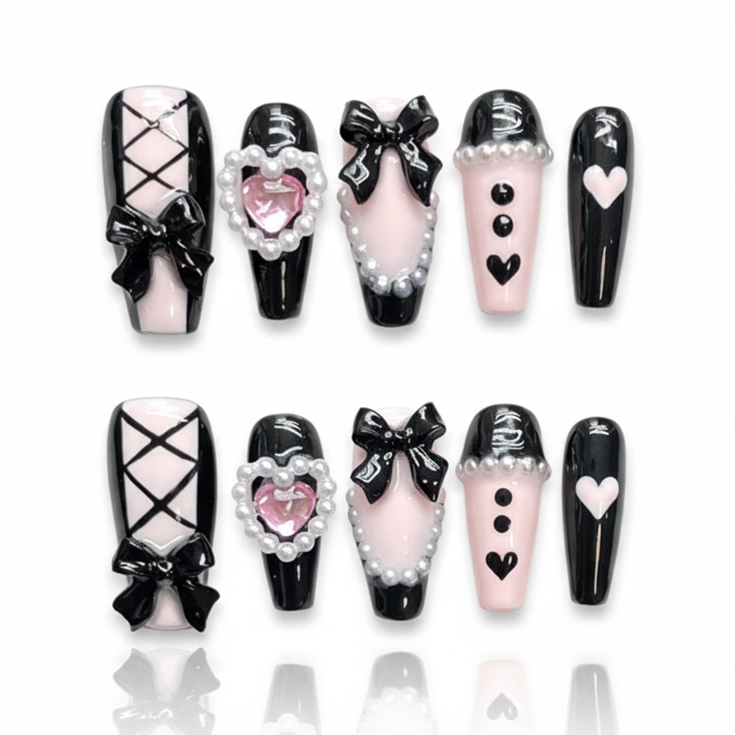Handmade Press On Nails Bow Reusable Stick On Fake Nails Luxury Elegant Sexy Style For Women Gift With Nail Glue M