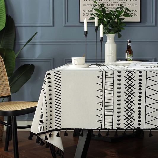 Colorigan Cotton Linen Rectangle Tablecloth Boho Design Table Cloth Farmhouse Decor Oblong Tablecloth Wrinkle Free Indoor Outdoor Table Cover for Party, Picnic, Kitchen and Dining Room,6-8 Seats