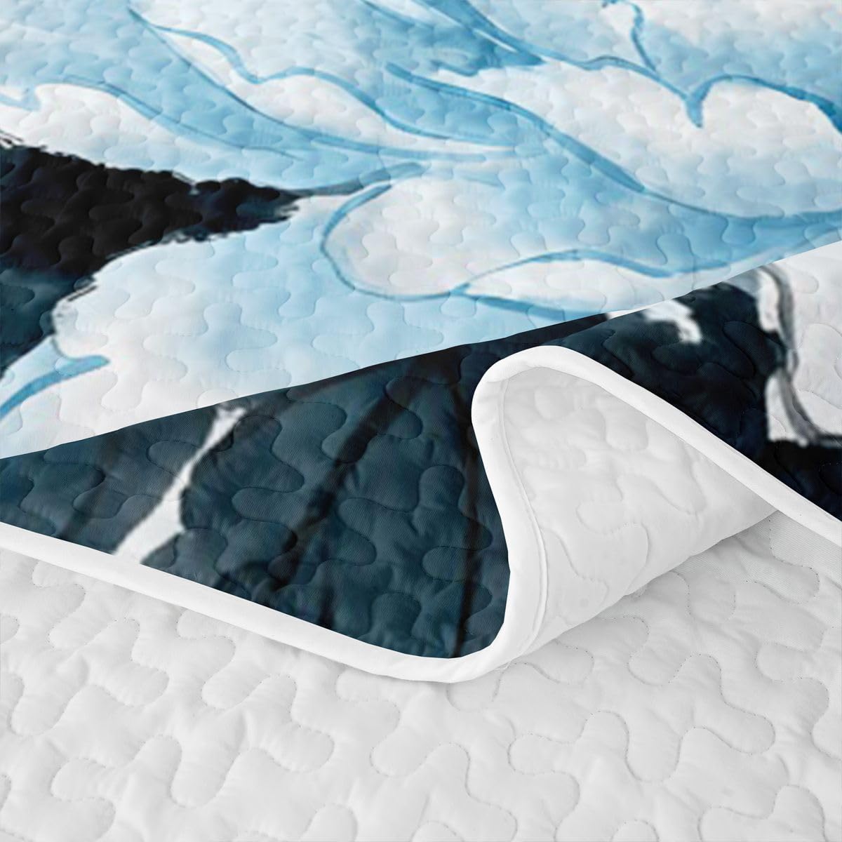 jejeloiu Flower Quilt Set Farmhouse Floral Quilted Bedspread Lightweight Coverlet Set Twin Blue Bedding Set with Pillowcases for All Season Microfiber Bed Decor