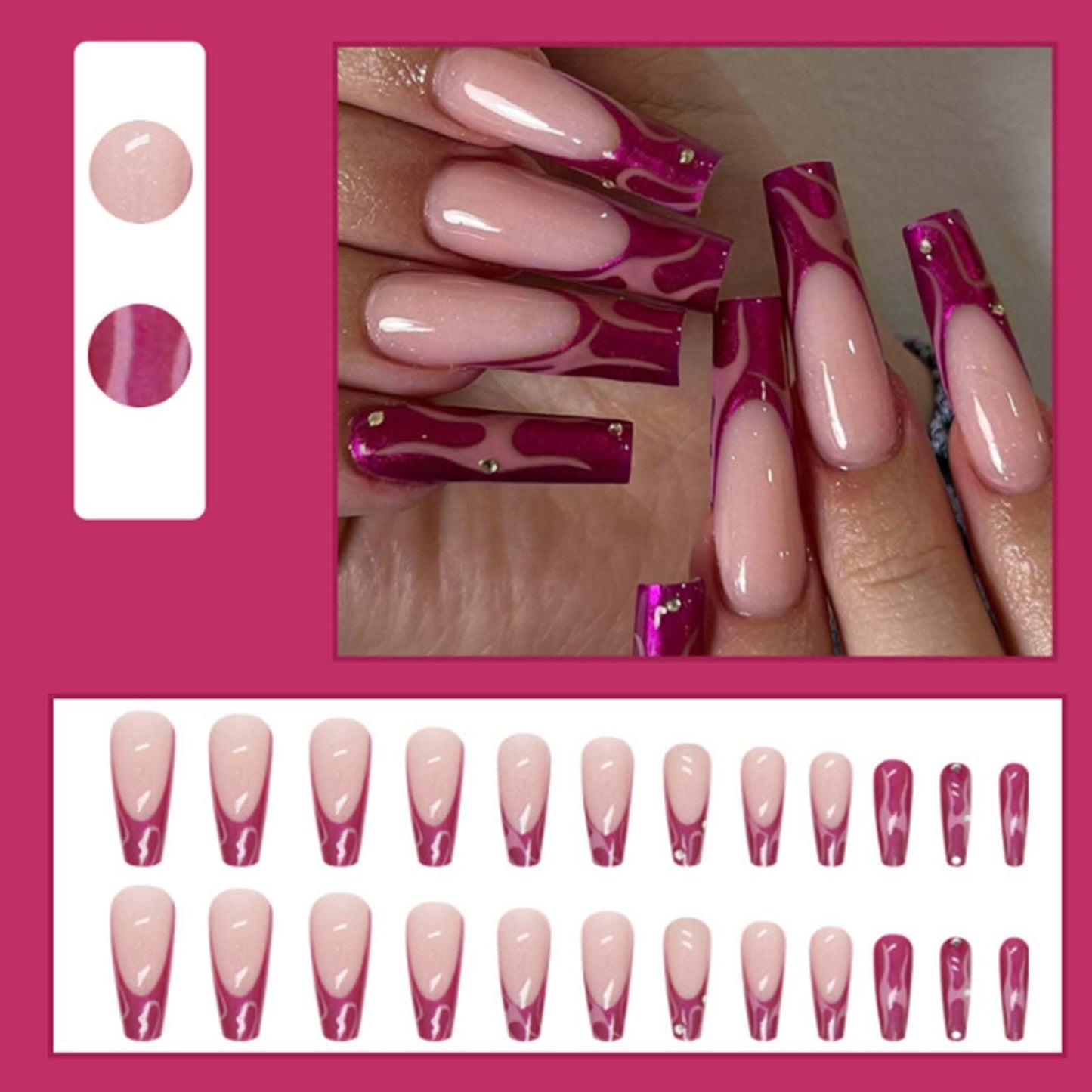 Gifiky Long Coffin False Nails French Press on Nails Galaxy Nails Tips Acrylic Reusable Fake Nails for Women and Girls 24Pcs