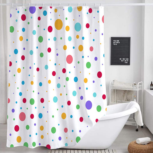 DYNH Kids Rainbow Shower Curtain for Bathroom, Colorful Geometric Cute Polka Dot Fabric Shower Curtains Set, White Modern Restroom Decor Accessories with Hooks 72X72Inches