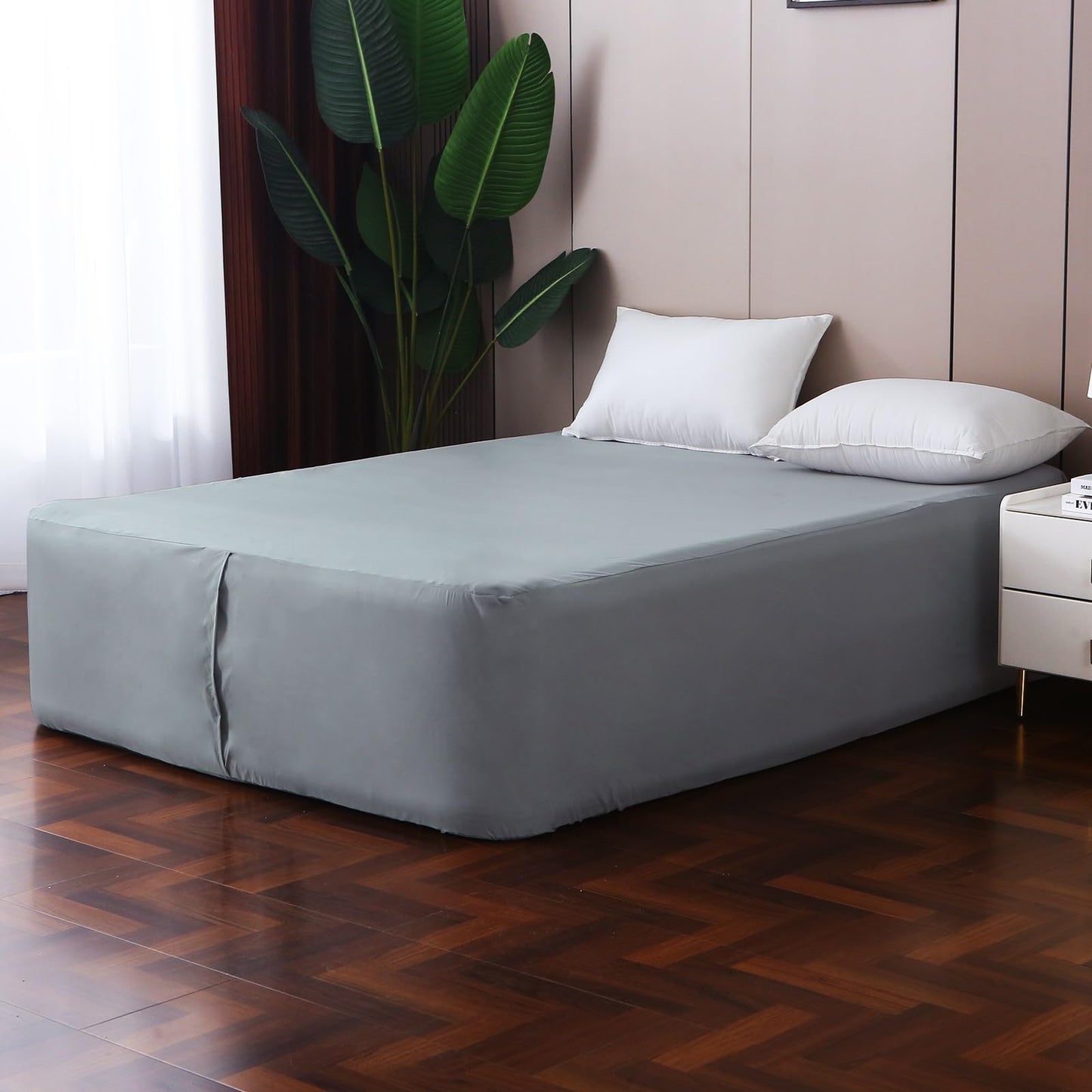 Antranfour Queen Fitted Sheet for Air Mattress,with 24 Inch Extra Deep Pockets,Ultra Soft Durable Breathable Bed Sheets Cover for Inflatable Air Bed,with Pump Opening,Inflate at Any Time-Gray